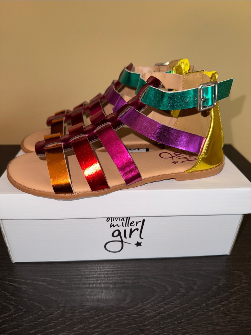 Olivia Miller Metallic Pink Purple Teal Orange Girls Strappy Sandals